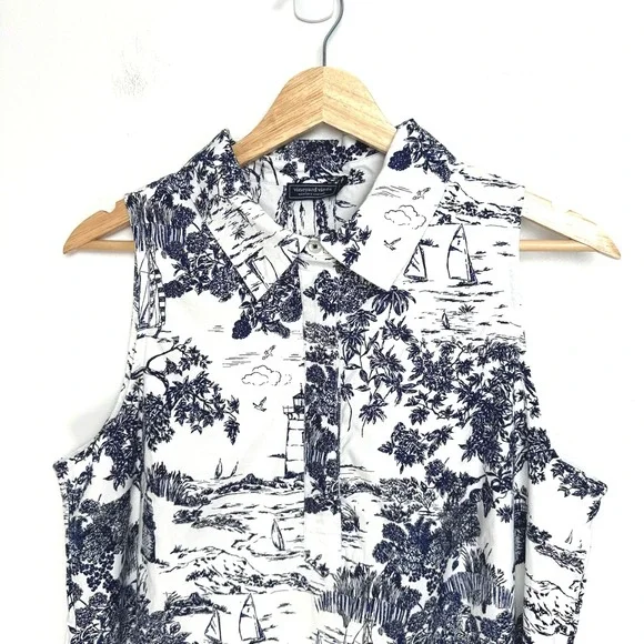 Vineyard Vines Pippa Poplin Dress Toile Navy White Sleeveless M - Picture 6 of 11